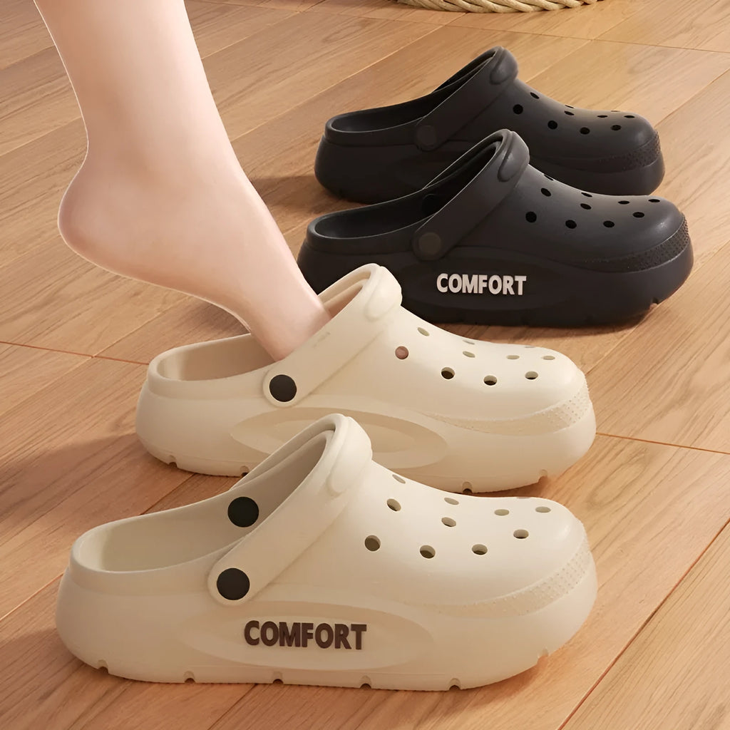 Men's perforated EVA summer shoes in khaki with round toe and thickened sole