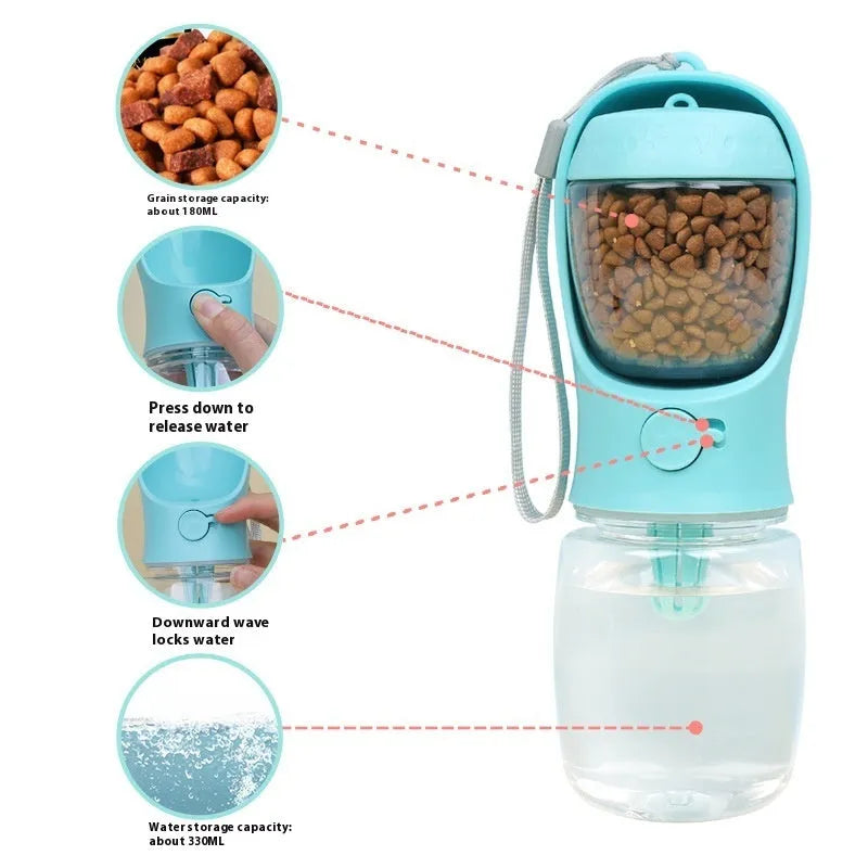 Blue dual-use portable dog water cup with split water grain design for outdoor hydration