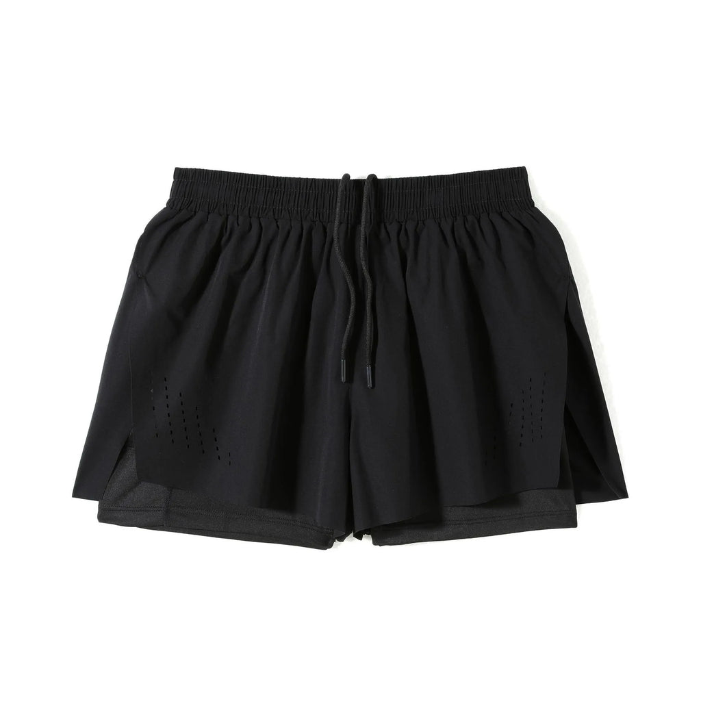 Men's summer sports shorts with side-slit design made from nylon fabric in black colour