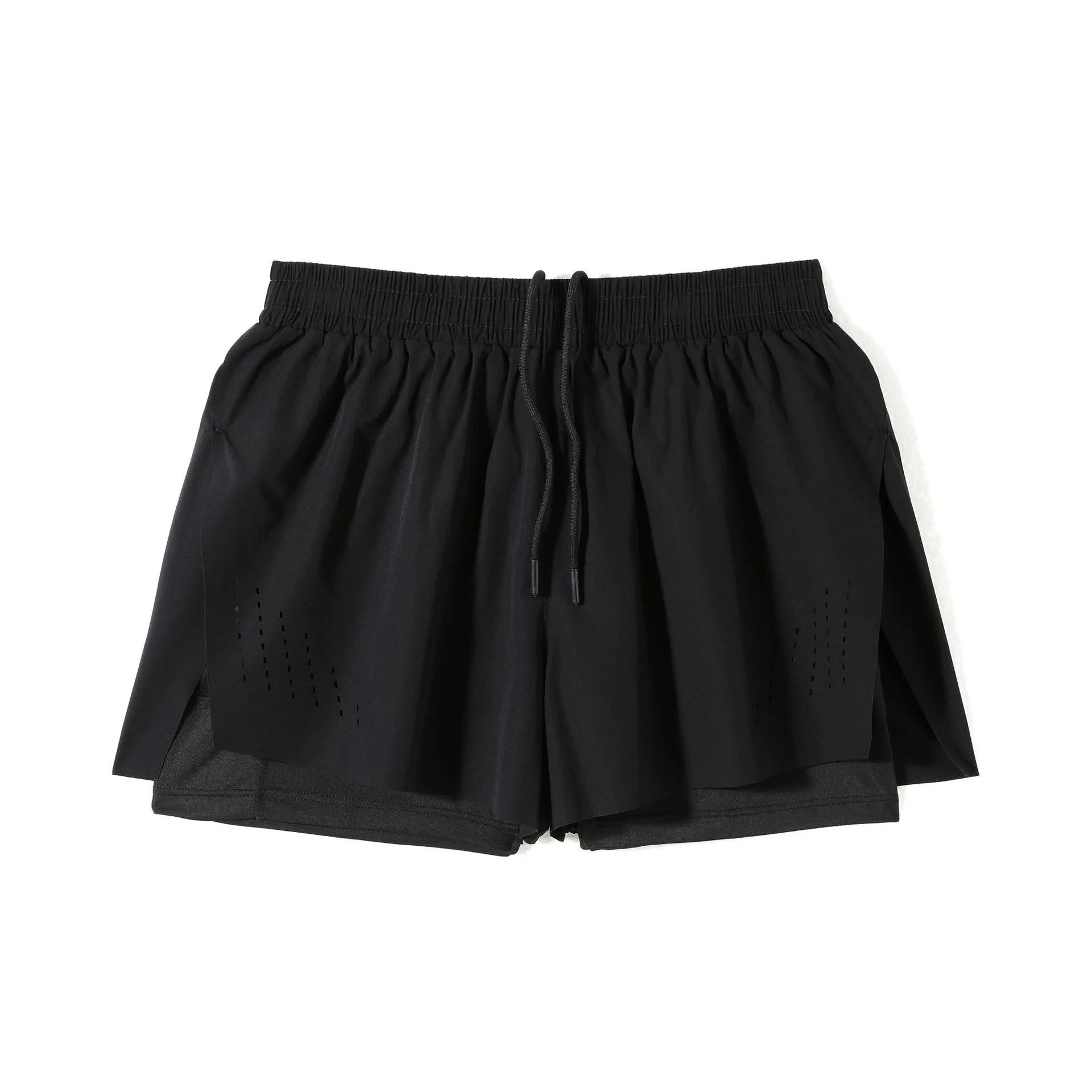 Men's summer sports shorts with side-slit design made from nylon fabric in black colour