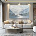 Handpainted light blue and white mountain lake scenery thick canvas oil painting vertical modern unframed wall art