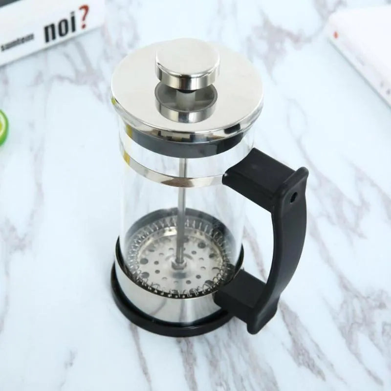 Glass manual pour-over coffee maker with stainless steel filter, 350ml capacity.