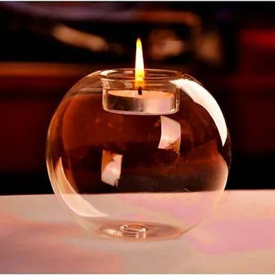 Handmade Europe style round hollow glass candle holder with spherical design