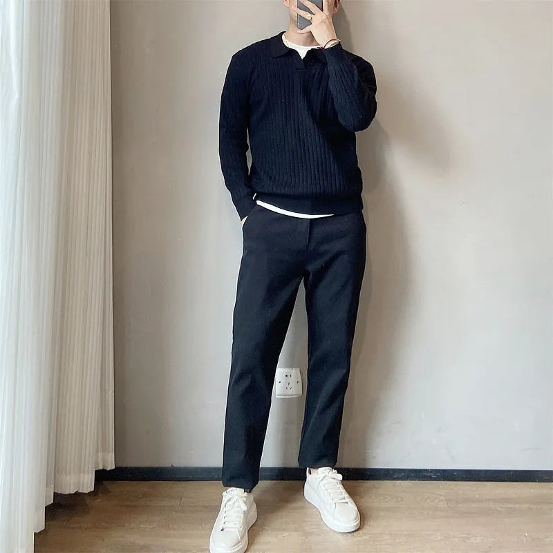 Boys modal rabbit fur knitted pullover sweater with striped lapel and long sleeves