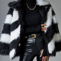 Fur coat with contrast colour lapel and removable faux fur collar in polyester fabric