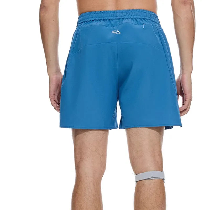 Men's black four-point stretch running shorts with laser punch stitching detail