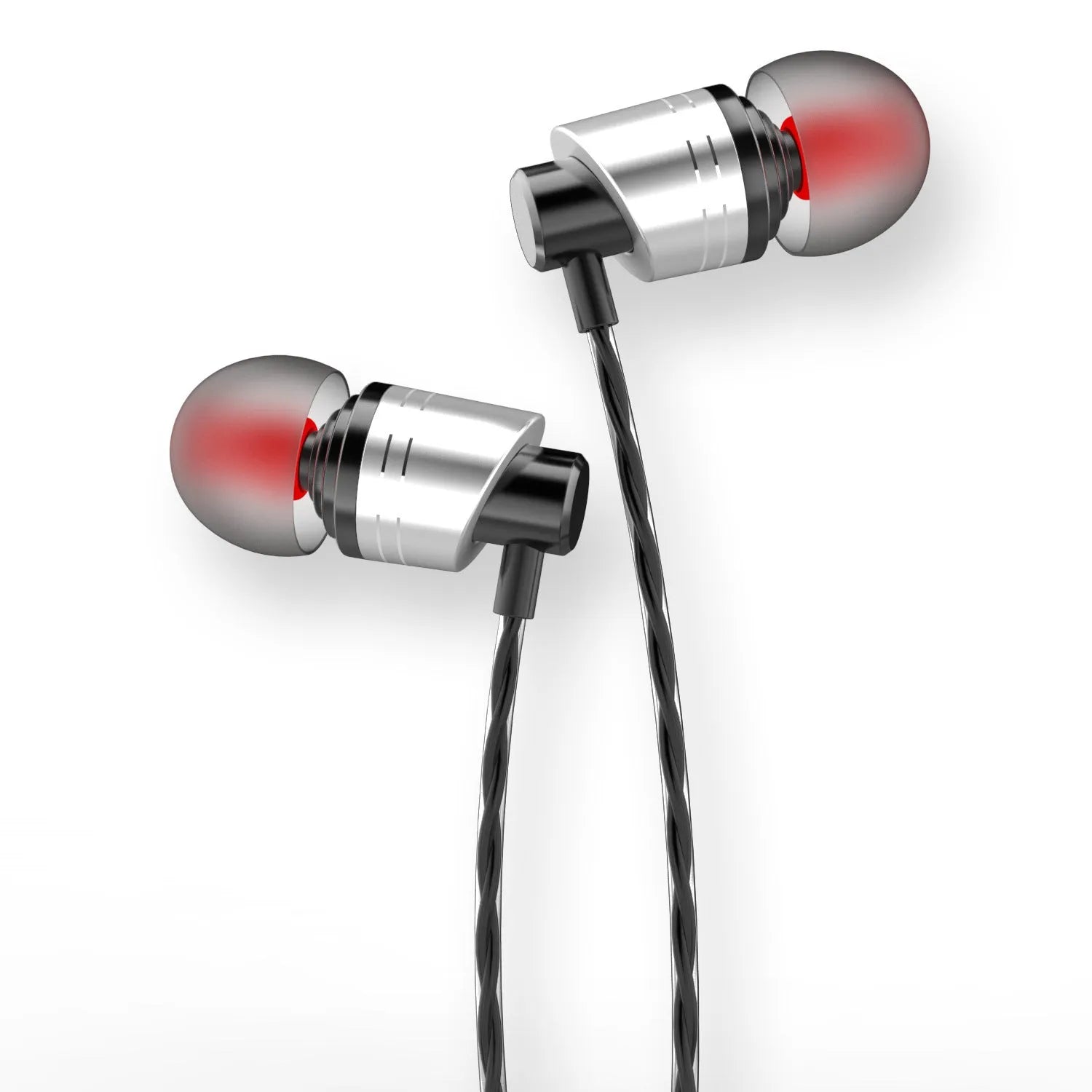 Black wired in-ear headphones with a 3.5mm plug and inline microphone on a 1.2m cable.