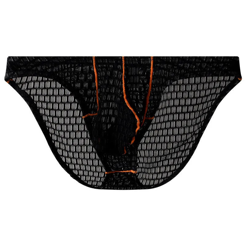 Men's ice silk low waist lace briefs in multiple solid colours on size chart