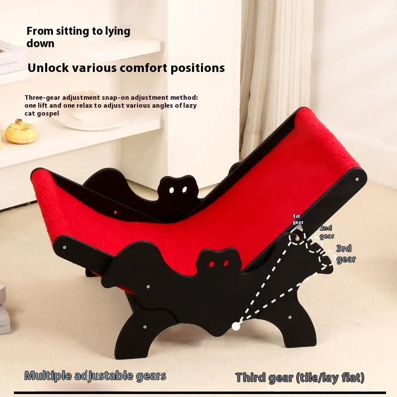Black and red Halloween style wooden cat recliner lounge chair for indoor pet use