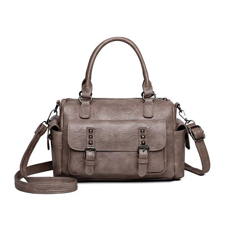 Vintage style large capacity messenger bag in horizontal square shape with contrast stitching, available in six colours