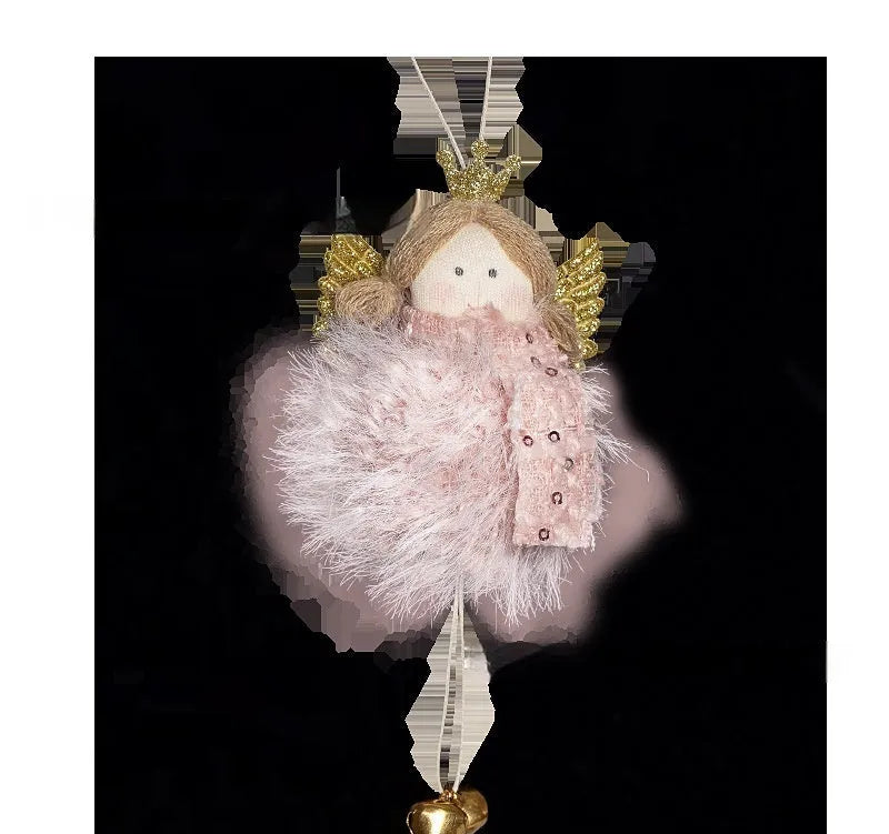 Pink plush snowman Christmas tree hanging decoration with stitched face
