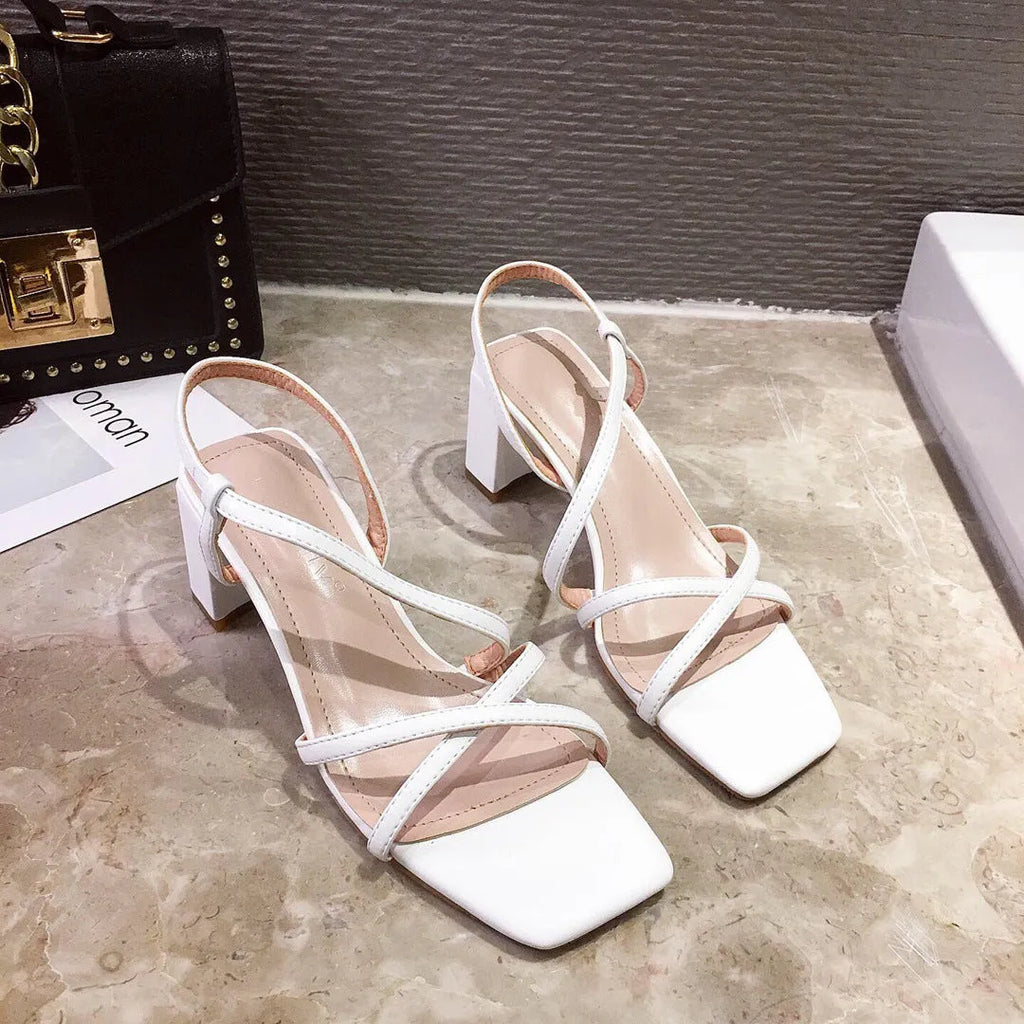 Women's thick heel sandals with super high heel over 8cm in apricot pink white colours