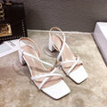 Women's thick heel sandals with super high heel over 8cm in apricot pink white colours