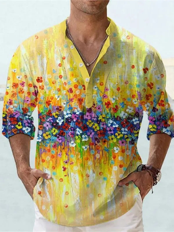 British style short sleeve shirt with 3D digital thermal transfer striped pattern on bamboo hemp fabric