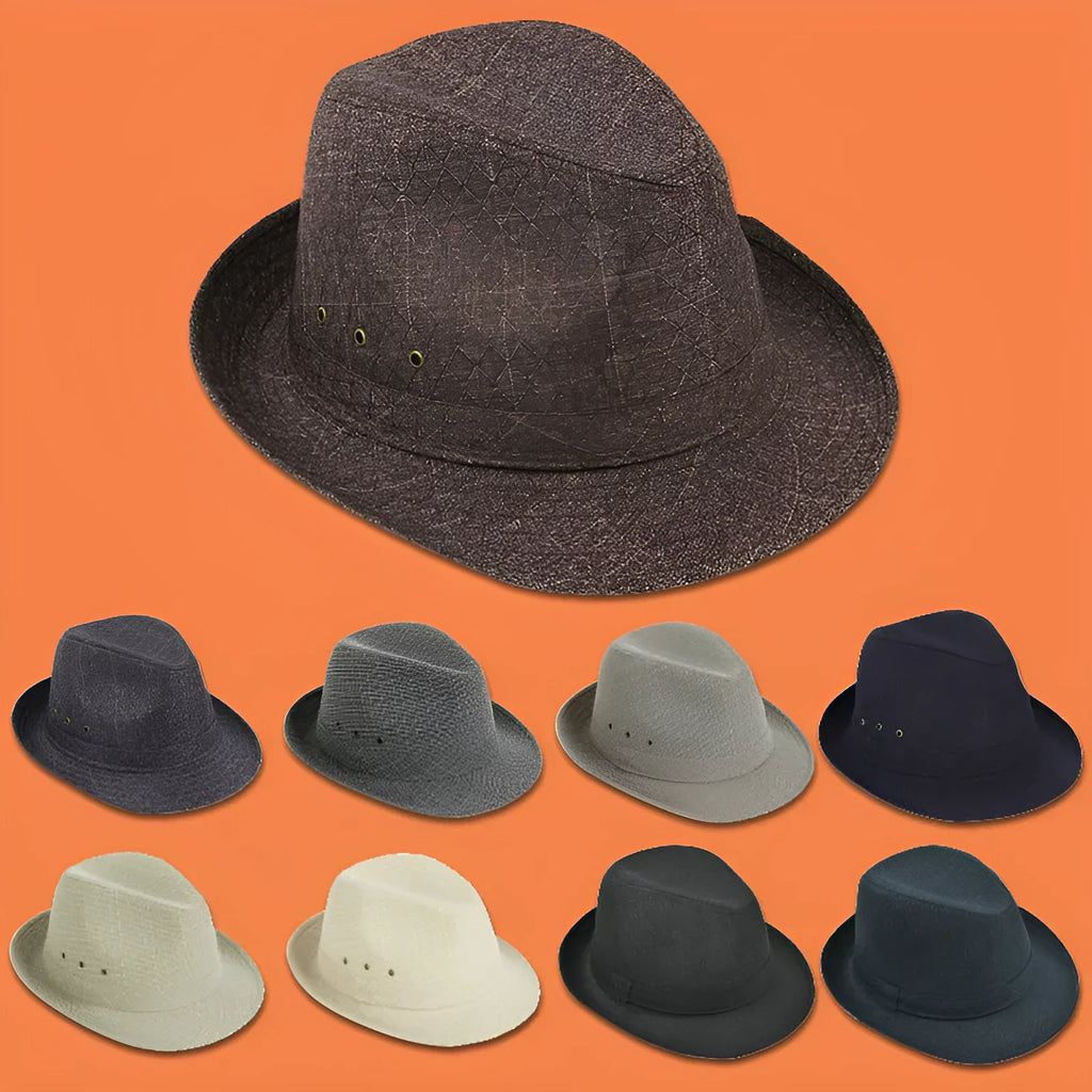 Classic men's fedora hat in thickened suit material, shown in a dark colour on a neutral background.