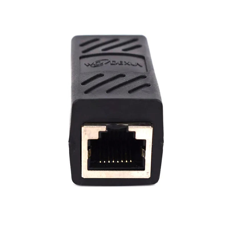 Black RJ45 network cable butt joint extender adapter for Ethernet connections