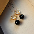 Geometric tigereye earrings with gold plating in French retro style, available in black and brown colours