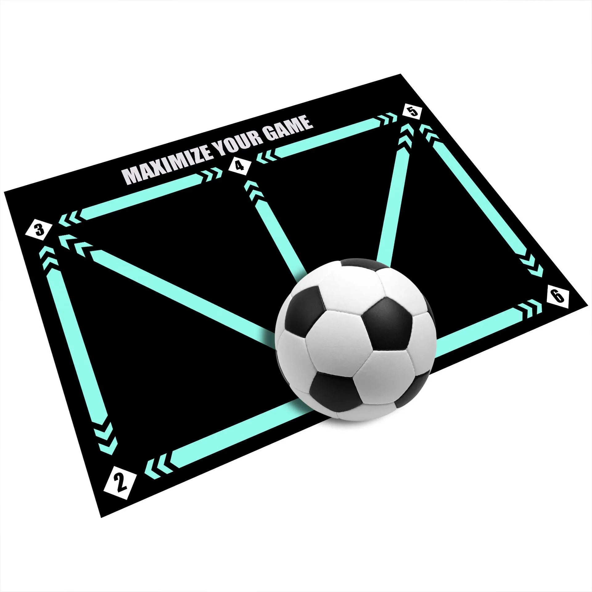 Black 60x90cm football training mat on a flat surface