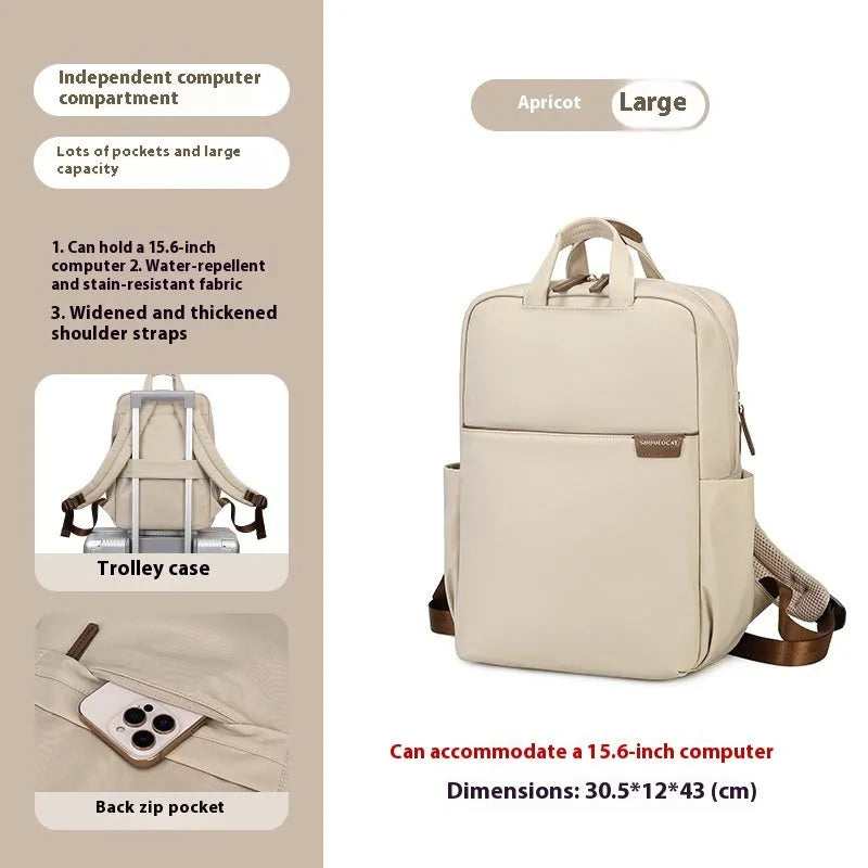 Simple canvas women's travel backpack in apricot colour with multiple compartments and sandwich pocket