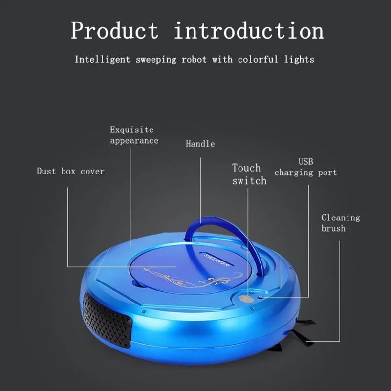 Lazy Smart automatic floor sweeping robot vacuum cleaner in blue, black, or white colour
