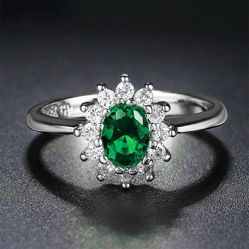 Women's blue moissanite flower ring in copper with zirconium stones on hand