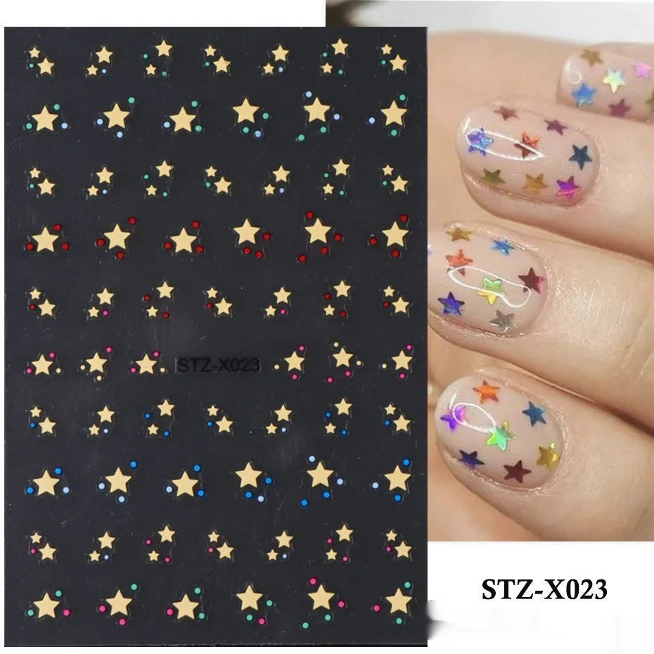 Sheet of black and silver stripe nail art stickers from a cartoon series for DIY manicures.