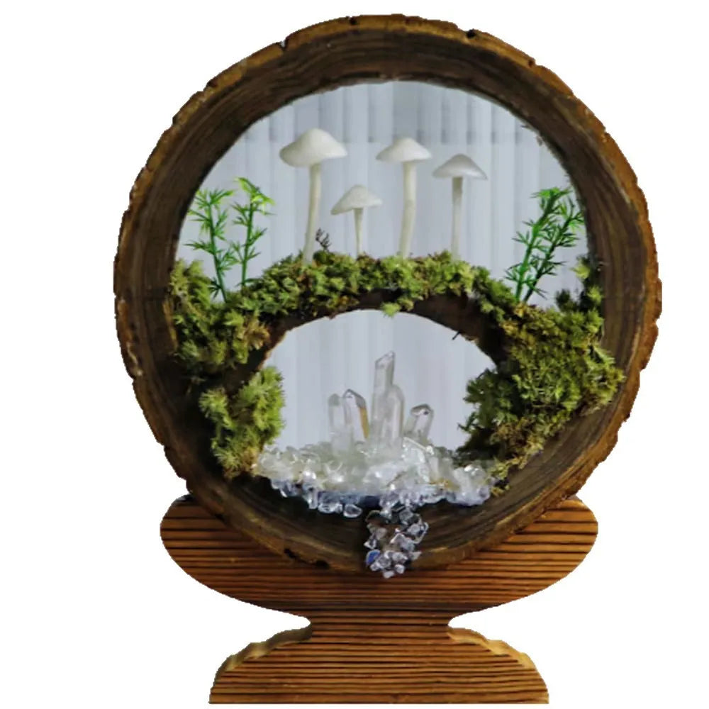 Handmade mushroom creative small night lamp with glass cover and fresh flowers in multicolor