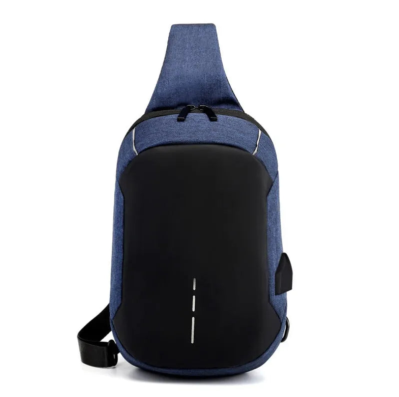 Oxford cloth waterproof chest bag in dark blue with zip opening and cross-body strap