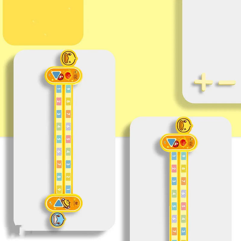 Yellow plastic children's digital decomposition ruler showing cartoon design and 24.5 cm scale