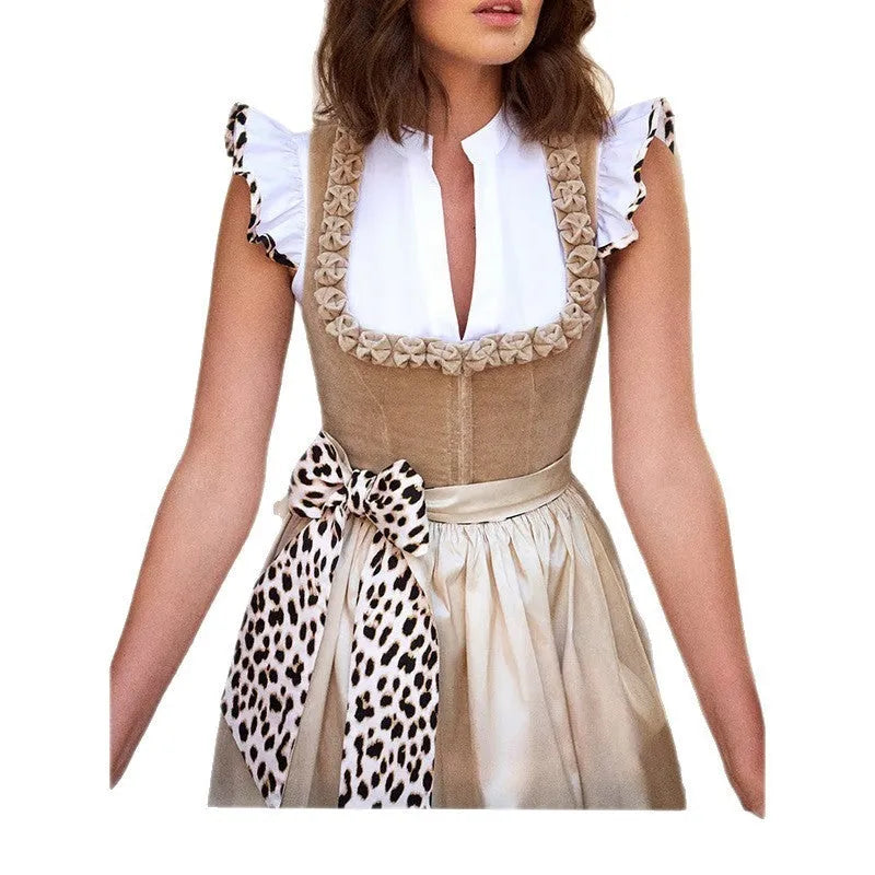 Khaki cotton polyester Oktoberfest beer style women's dress shown in elegant cut