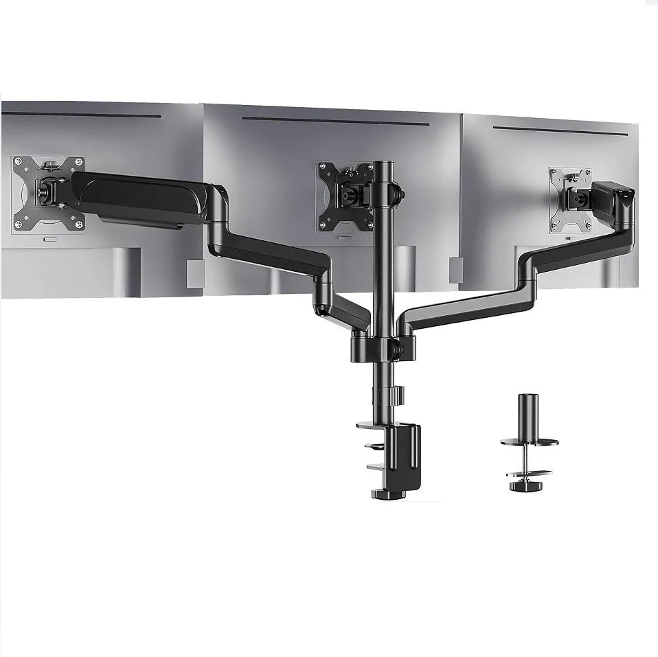 Black aluminium alloy three-arm gas spring monitor mounting arm for 13-27 inch computer screens