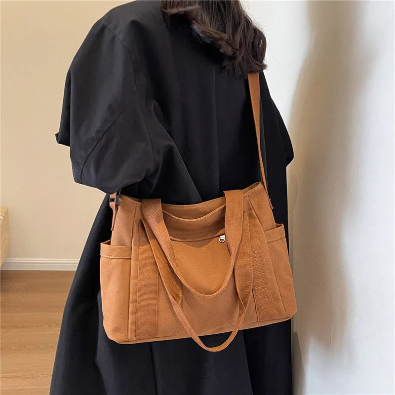 Large capacity polyester shoulder bag for women with internal mobile phone pocket