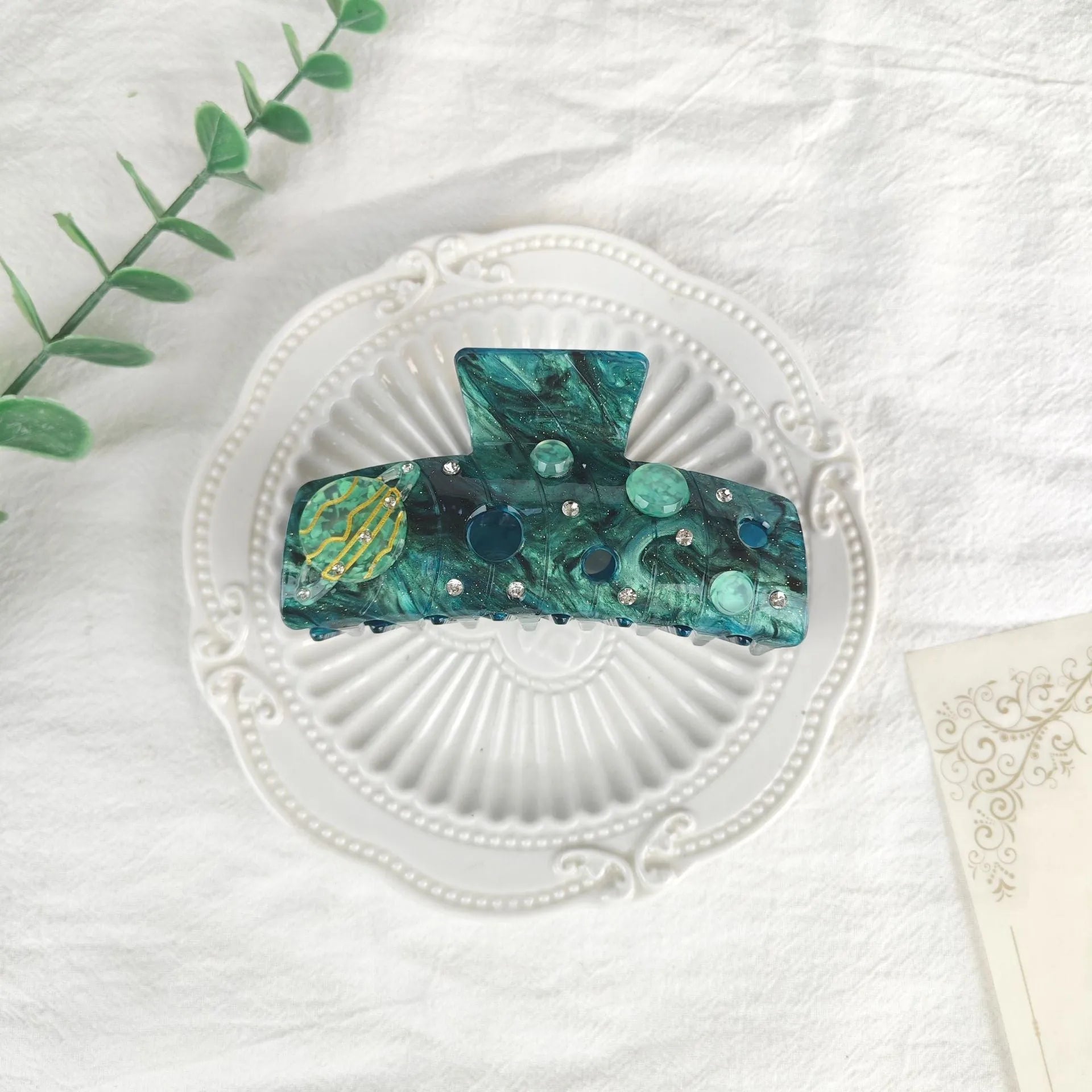 Oversized star moon barrette in celestial colours with irregular minimalist design