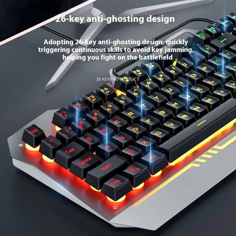 F3010 black and white metal gaming keyboard, mouse, and headset bundle with single-colour LED backlighting.