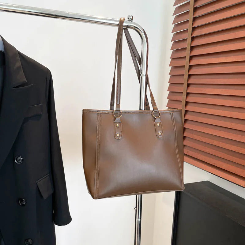Korean style shoulder underarm bag in structured PU leather with horizontal square design