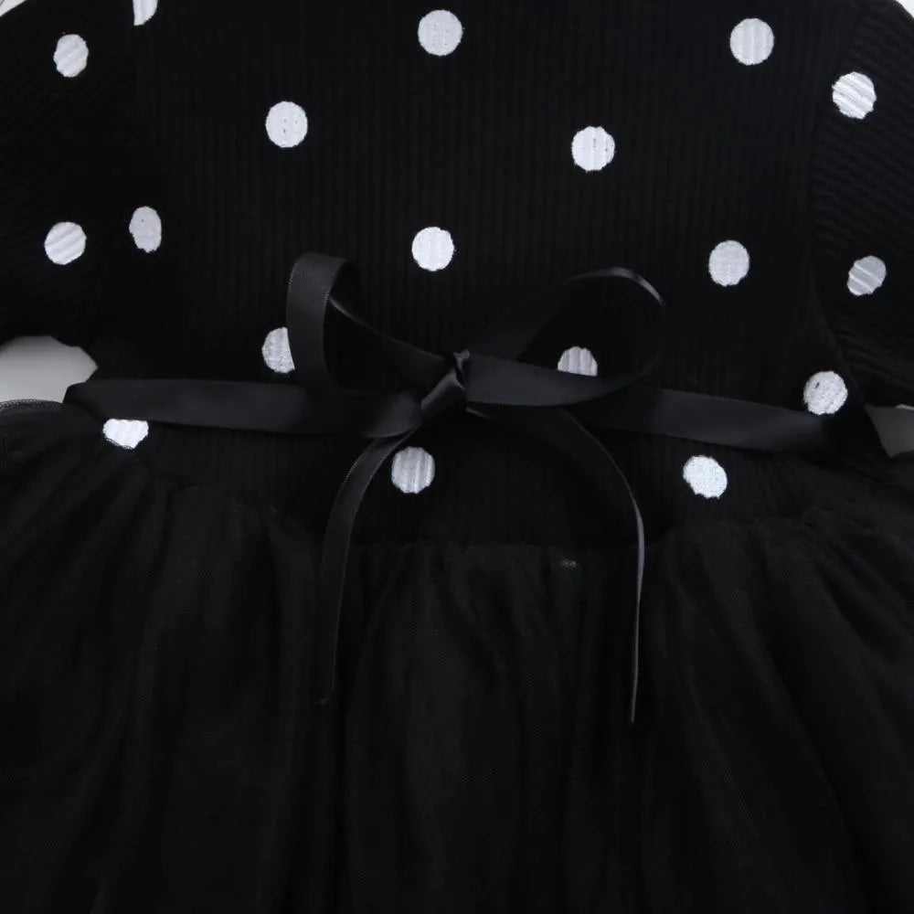 Baby girl's long sleeve lace tutu dress in black, pink or white for christenings and birthdays