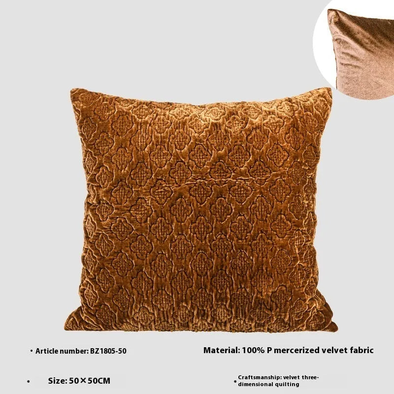 Brown gold antique style three-dimensional quilted cushion pillow with Chinese design