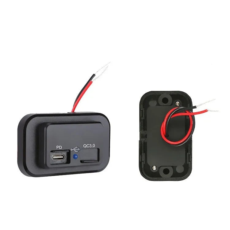 Black QC3.0 TYPE-C car charger with 36W fast charging for vehicle use