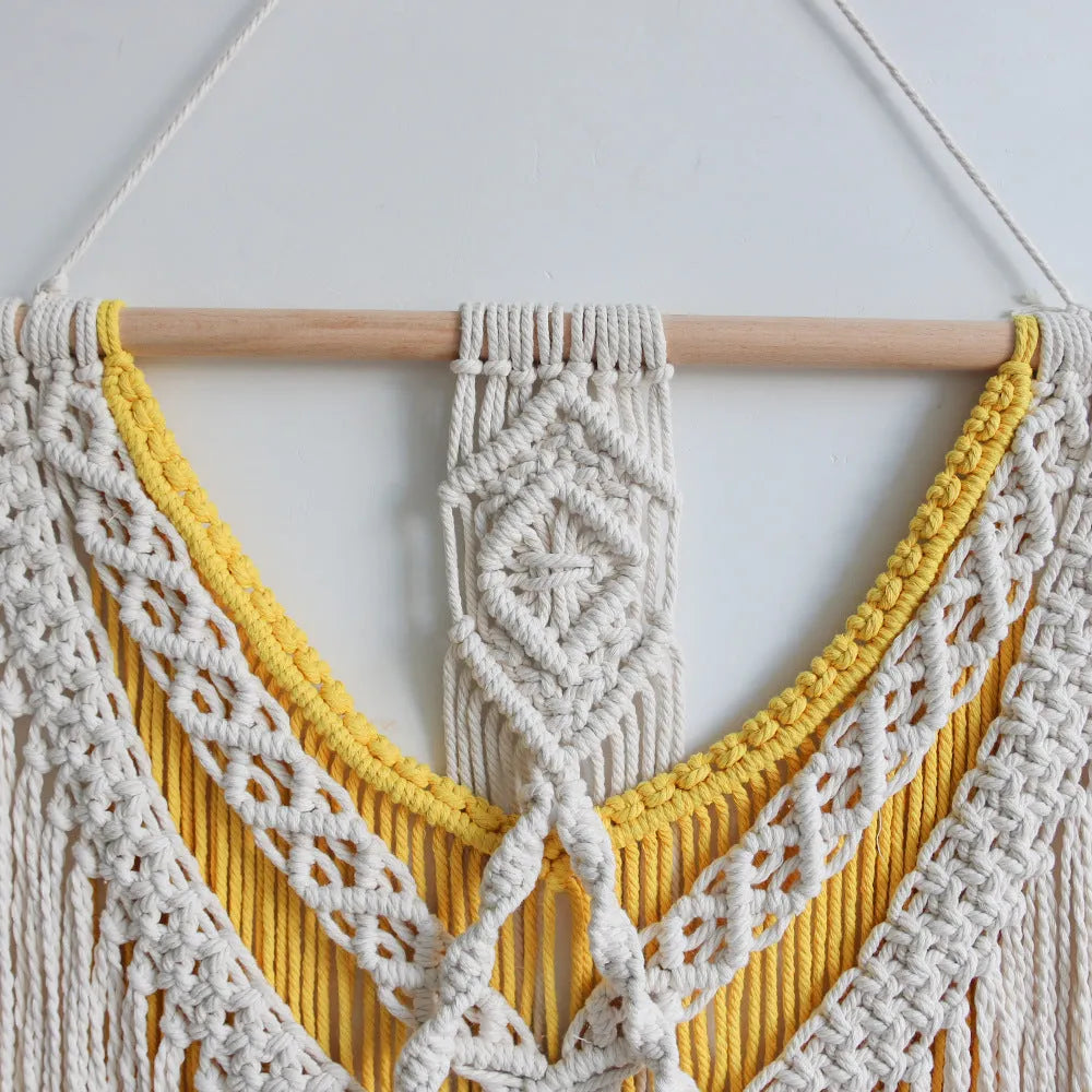 Nordic style creamy white cotton tapestry with hand-woven texture, rectangular shape 120x95cm