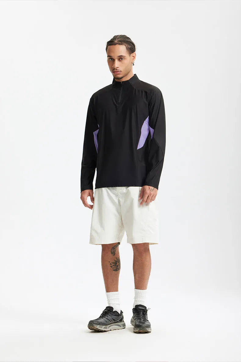Men's lightweight polyester top in black and beige with long and short sleeve options
