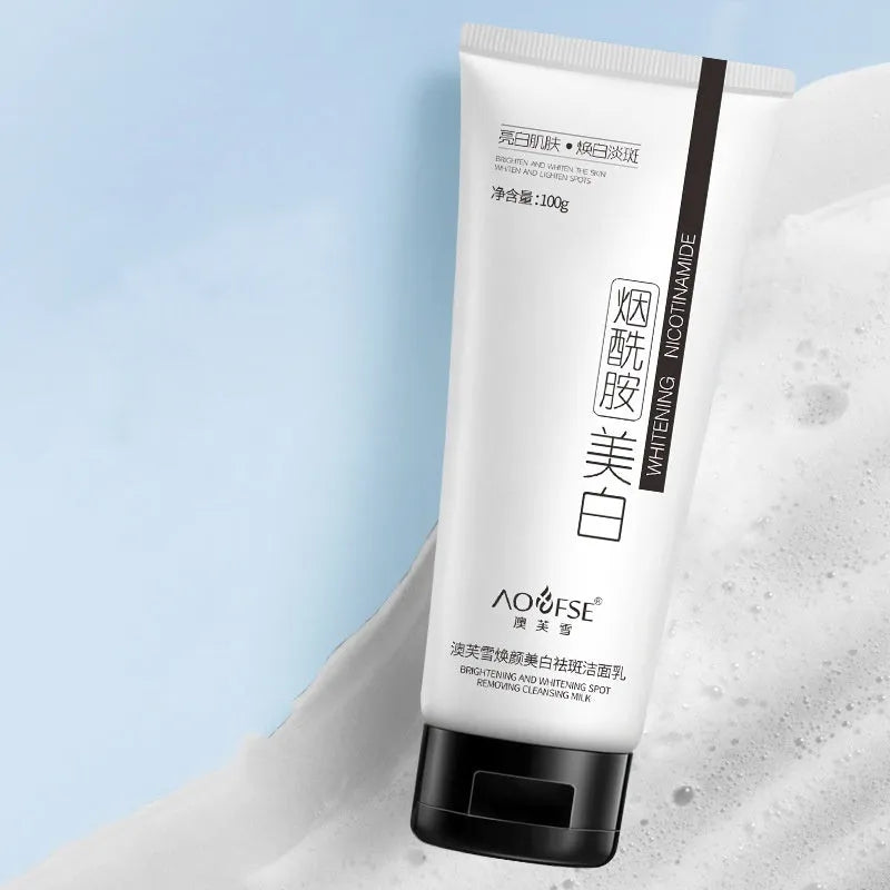 White tube of 100ml whitening freckle removing facial cleanser for normal skin