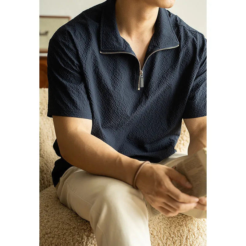 Men's cedar green loose fit short sleeve T-shirt made from quick-drying ice silk polyester fabric