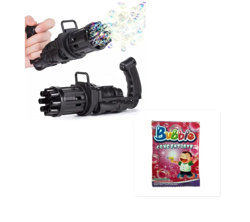 Kids plastic bubble machine gun toy in pink, gold or black colour with trigger.