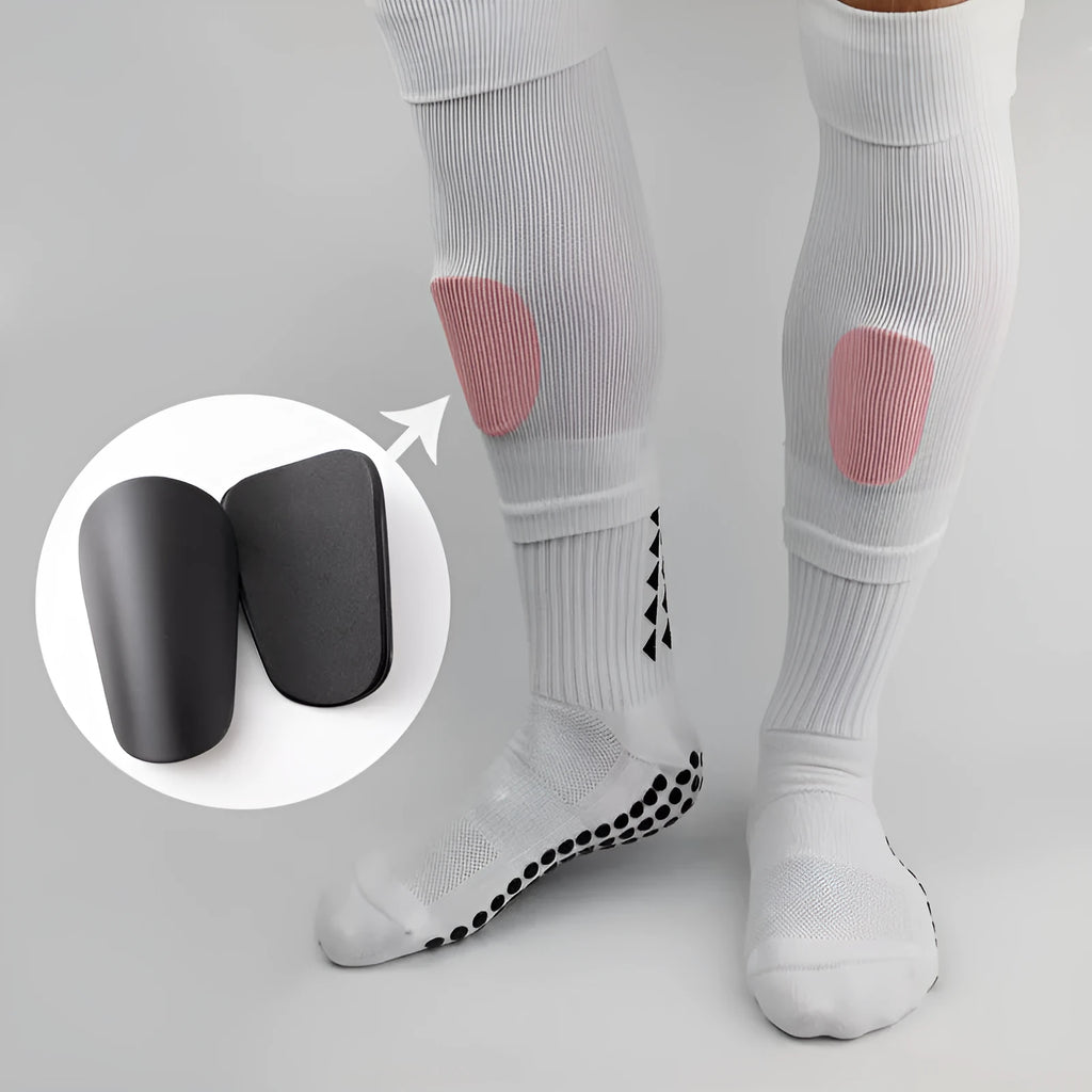Pair of black PU mini shin guards for sports protection, showing S size.