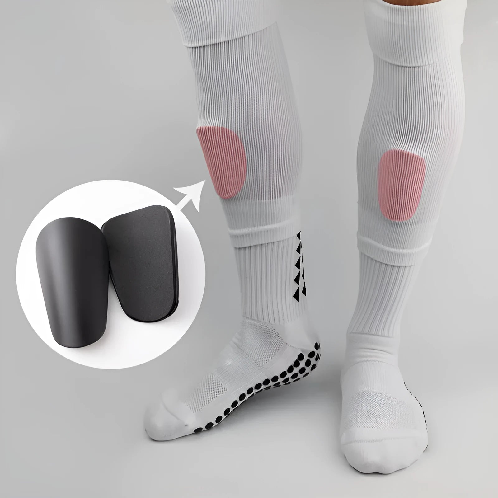 Pair of black PU mini shin guards for sports protection, showing S size.