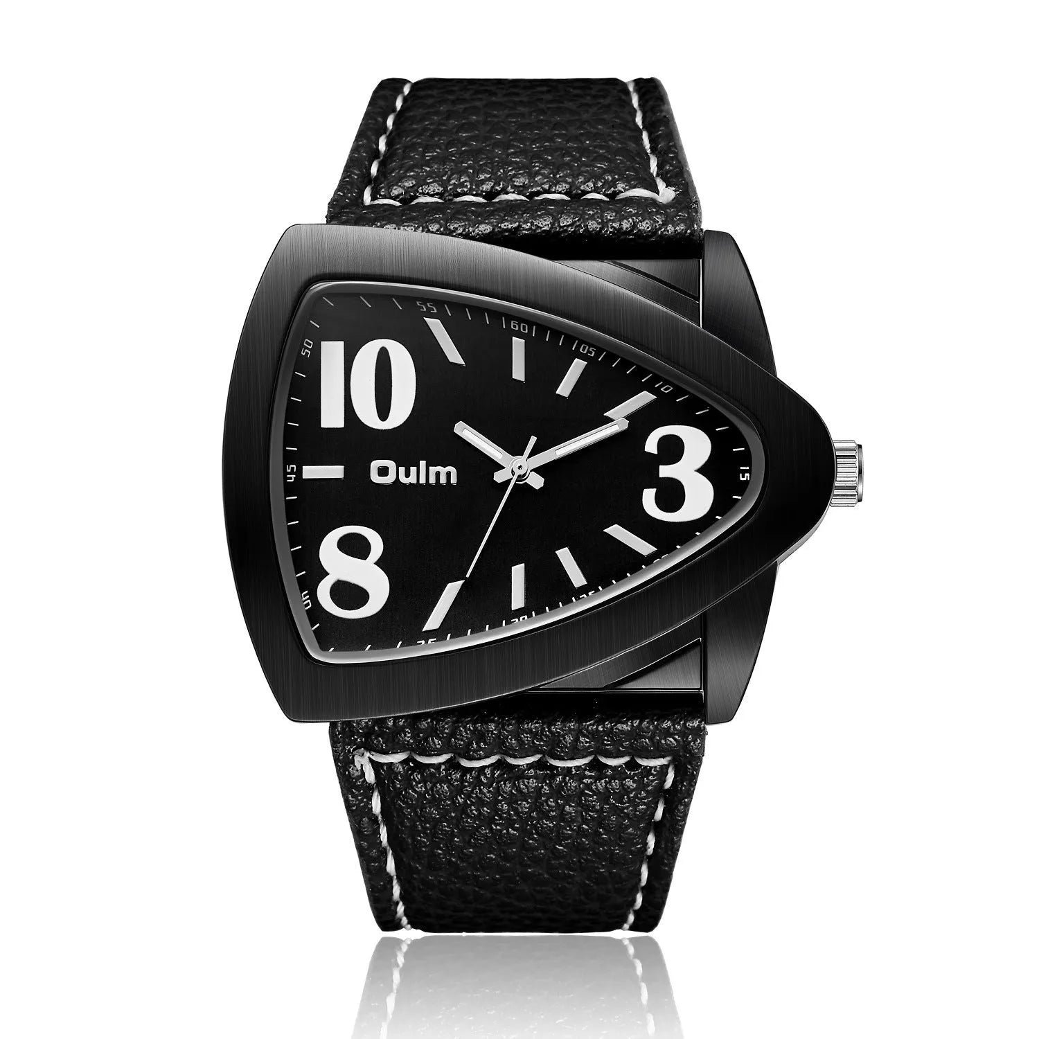 Men's brown casual watch with a patterned triangle belt strap and quartz dial.