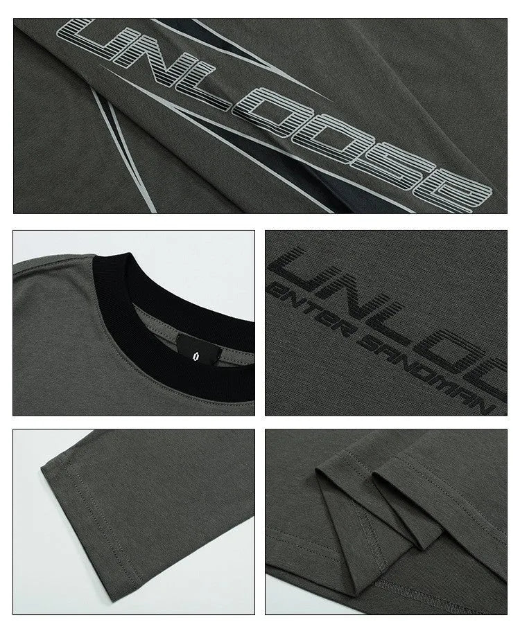 Men's grey cotton drop shoulder sweatshirt with letter print design and long sleeves