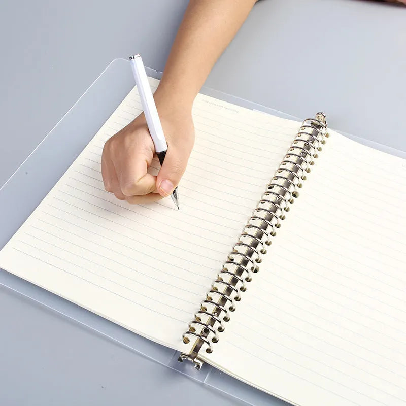 A5 loose-leaf notebook with PP matte cover, 26-hole looped binder, and horizontal line pages
