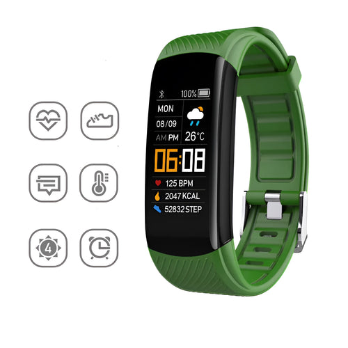 TPU sports pedometer bracelet on wrist showing 0.96-inch touch screen, available in multiple colours.