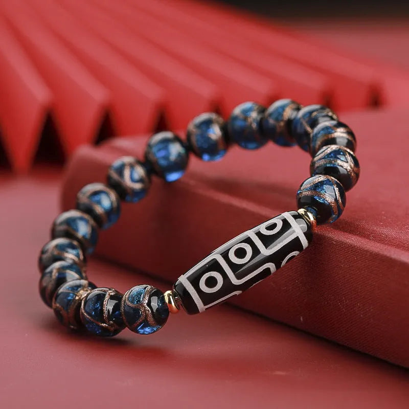 Chinese coloured glaze bracelet with five-colour design featuring snake lucky beads in traditional manual craftsmanship